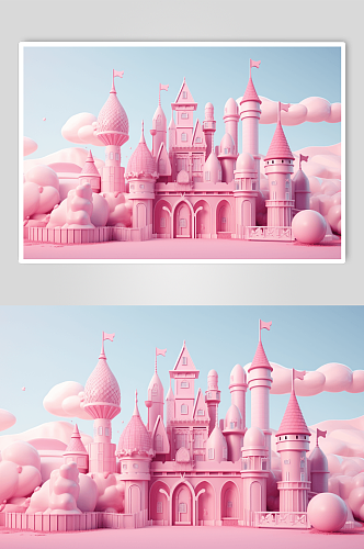 卡通浪漫粉色城堡数字艺术图片