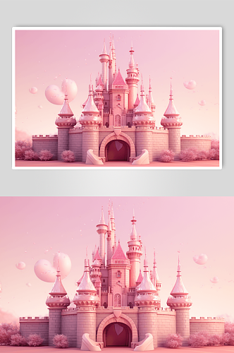 卡通浪漫粉色城堡数字艺术图片