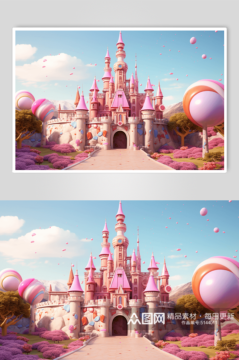 卡通浪漫粉色城堡数字艺术图片素材