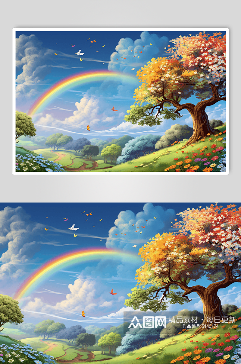 绘画风彩虹户外景观数字艺术图片素材