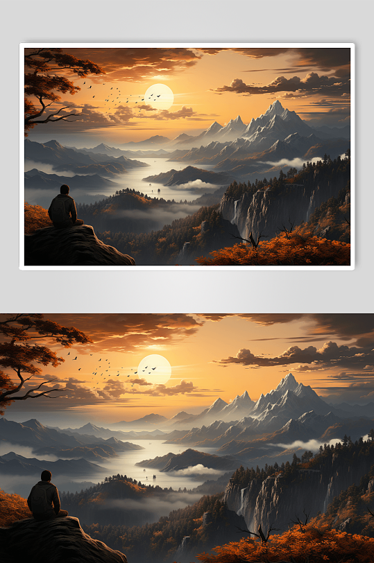 数字艺术夕阳山脉图片