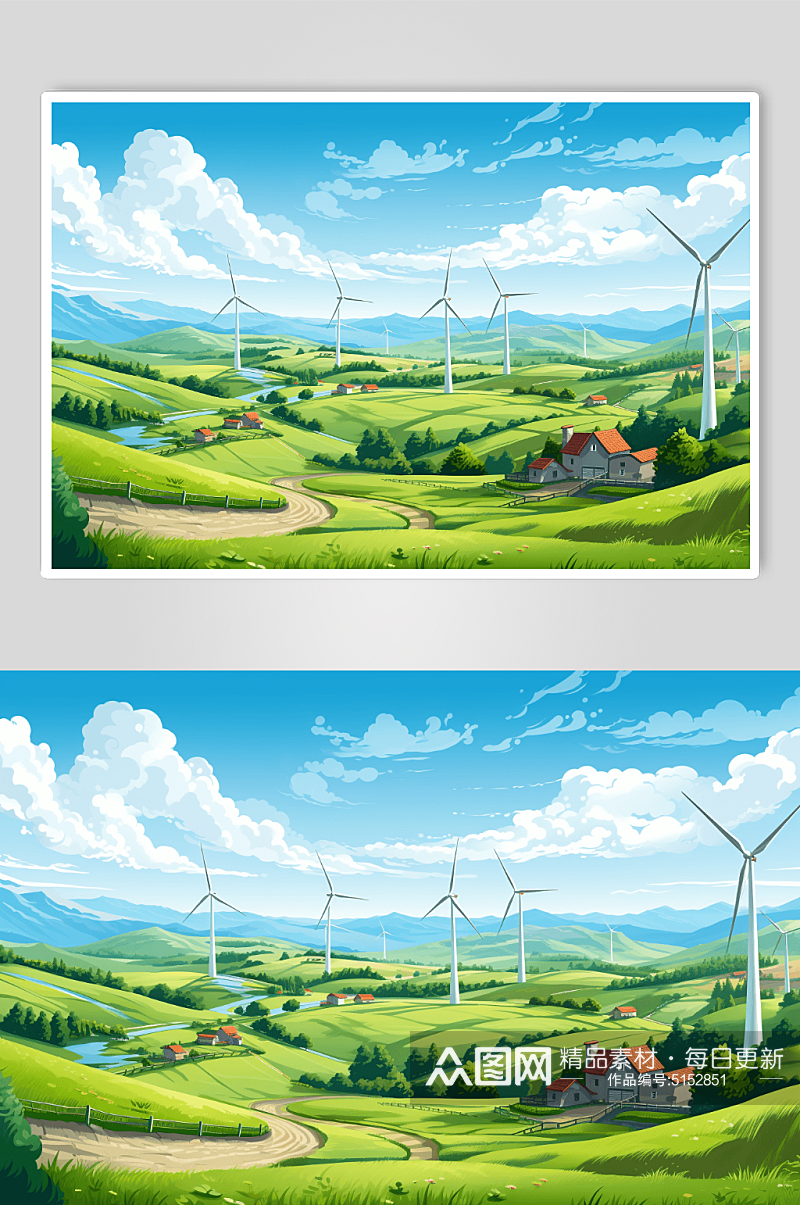 绿色风车景观数字艺术图片素材
