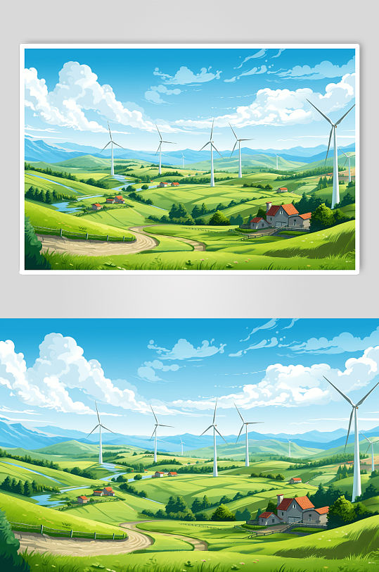 绿色风车景观数字艺术图片