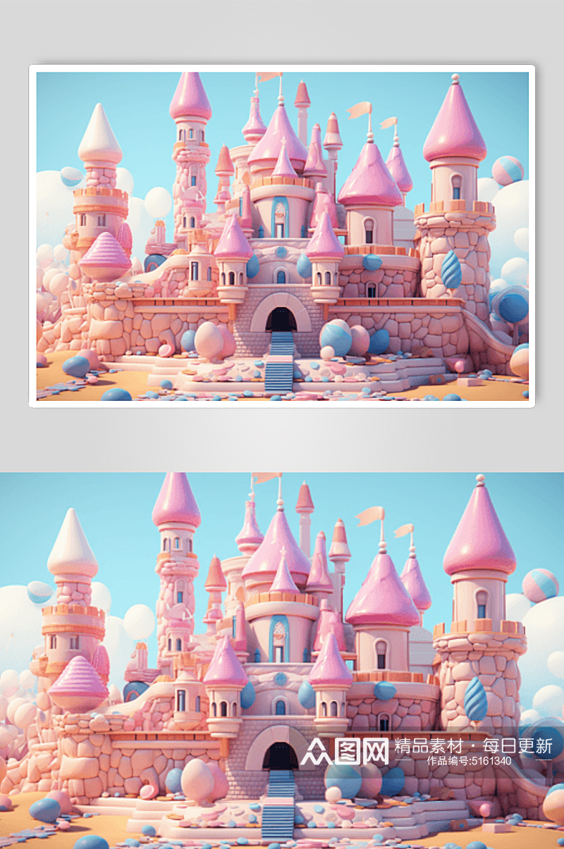 数字艺术粉色城堡模型素材