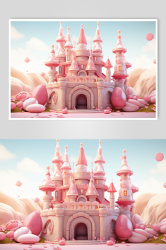 数字艺术粉色城堡模型
