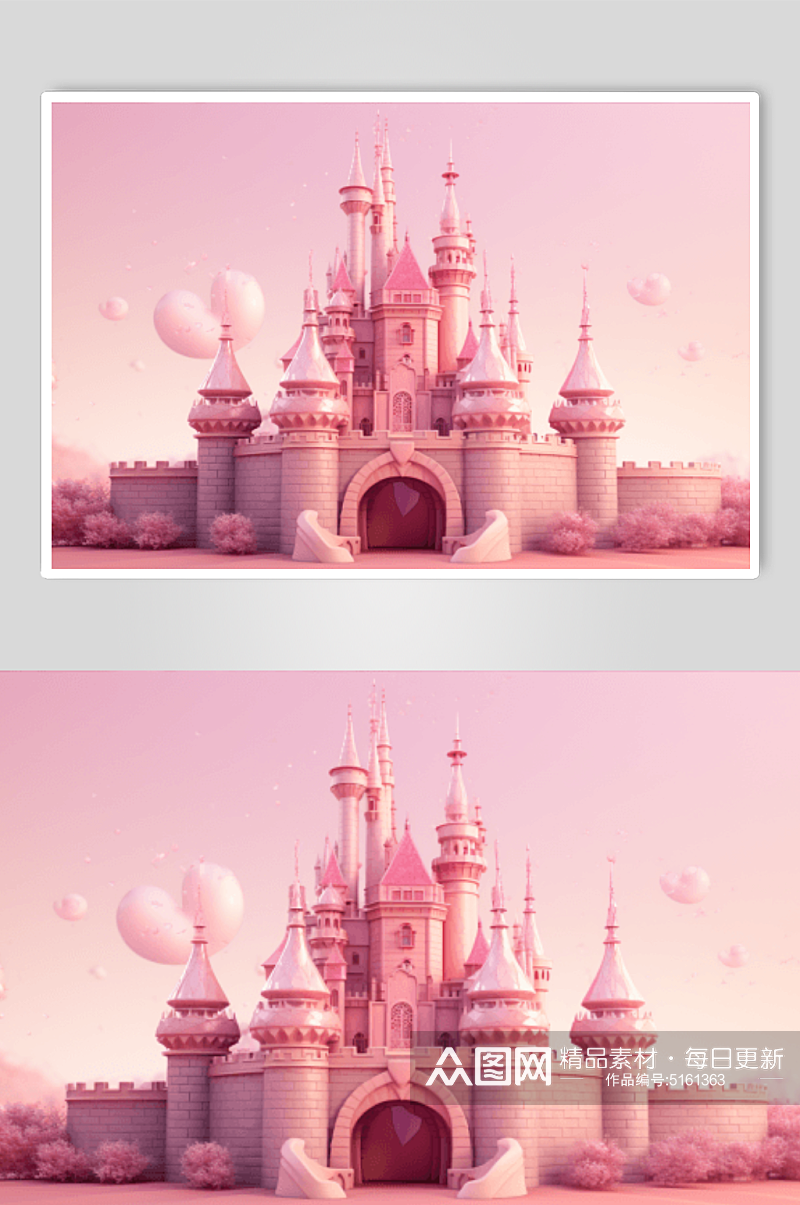 数字艺术粉色城堡模型素材