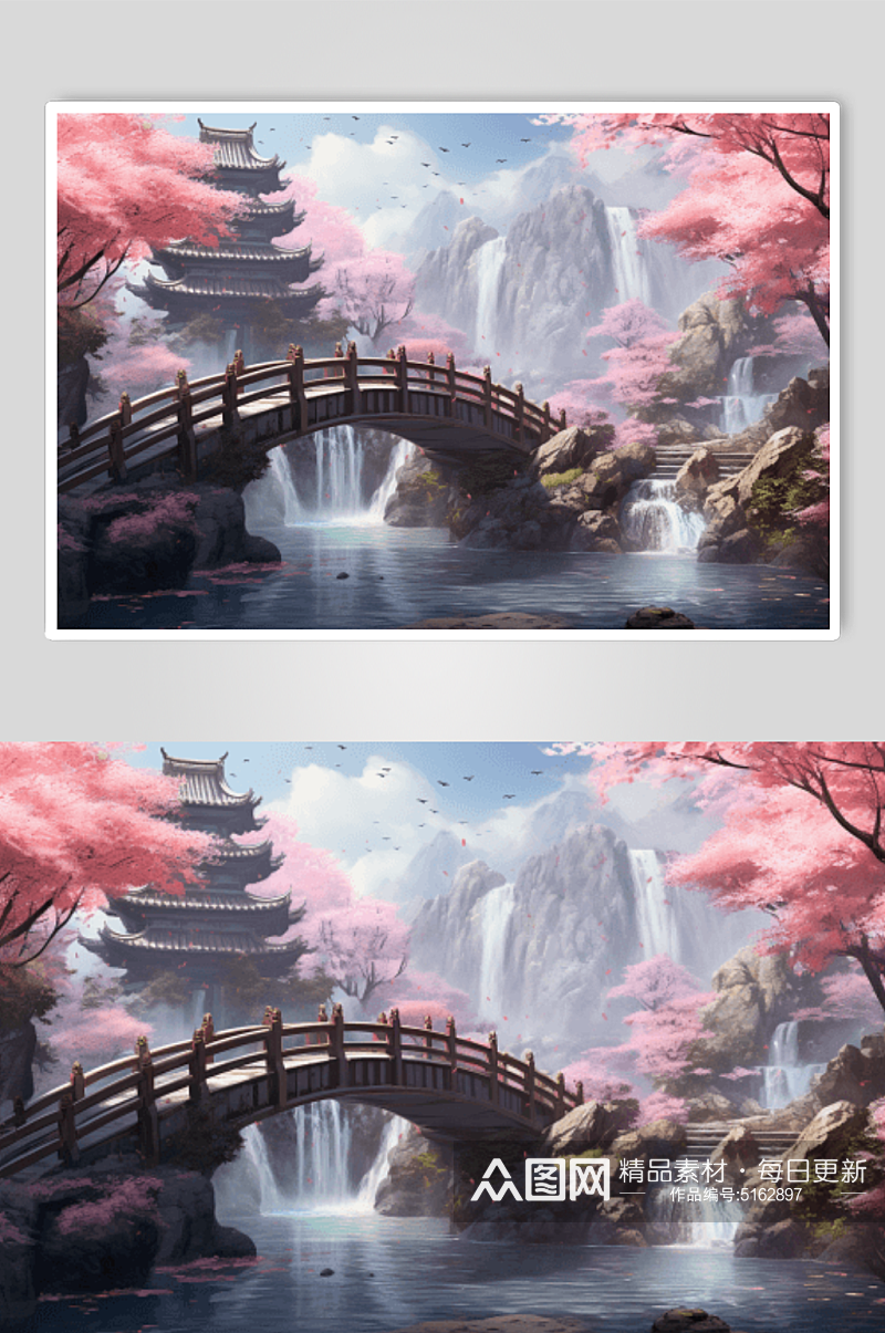 唯美桥中国风数字艺术插画素材