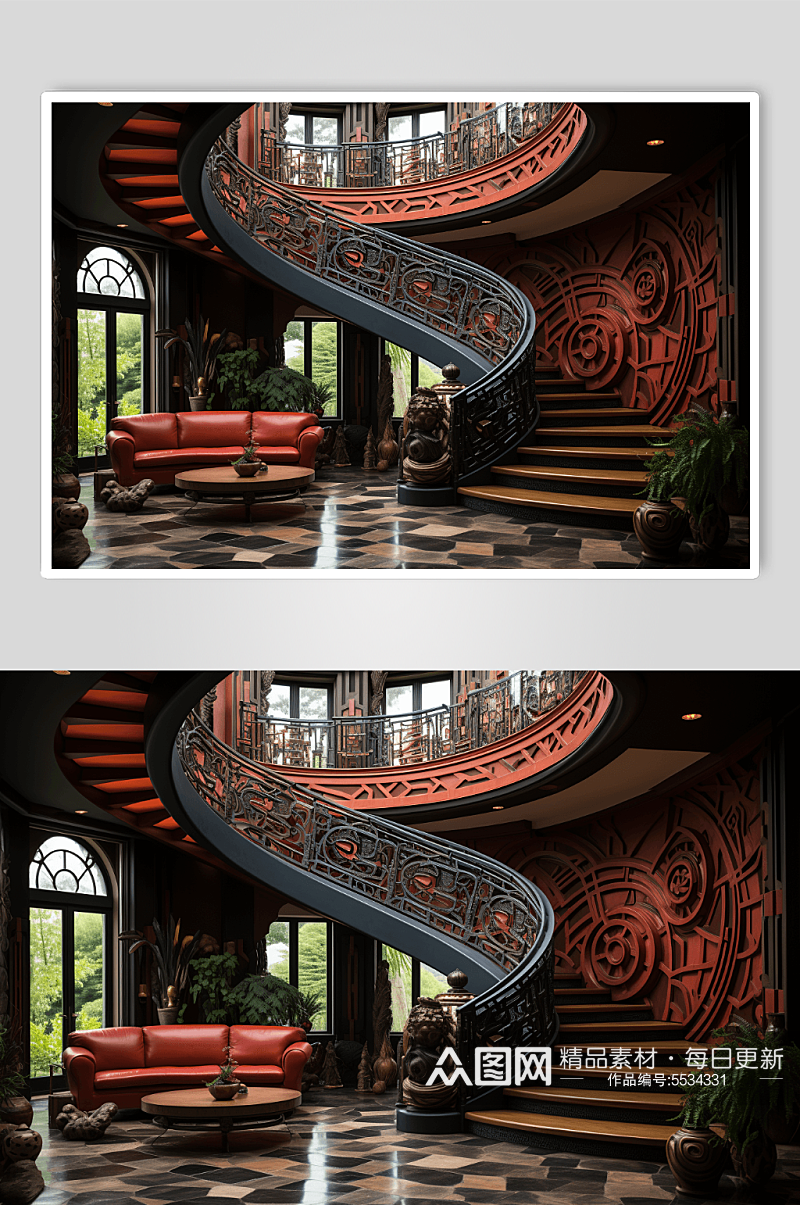 数字艺术木质楼梯图片素材