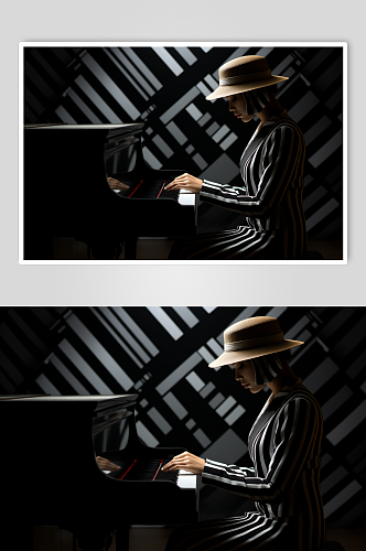数字艺术人物弹钢琴插画