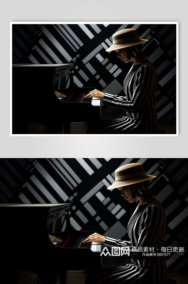 数字艺术人物弹钢琴插画素材