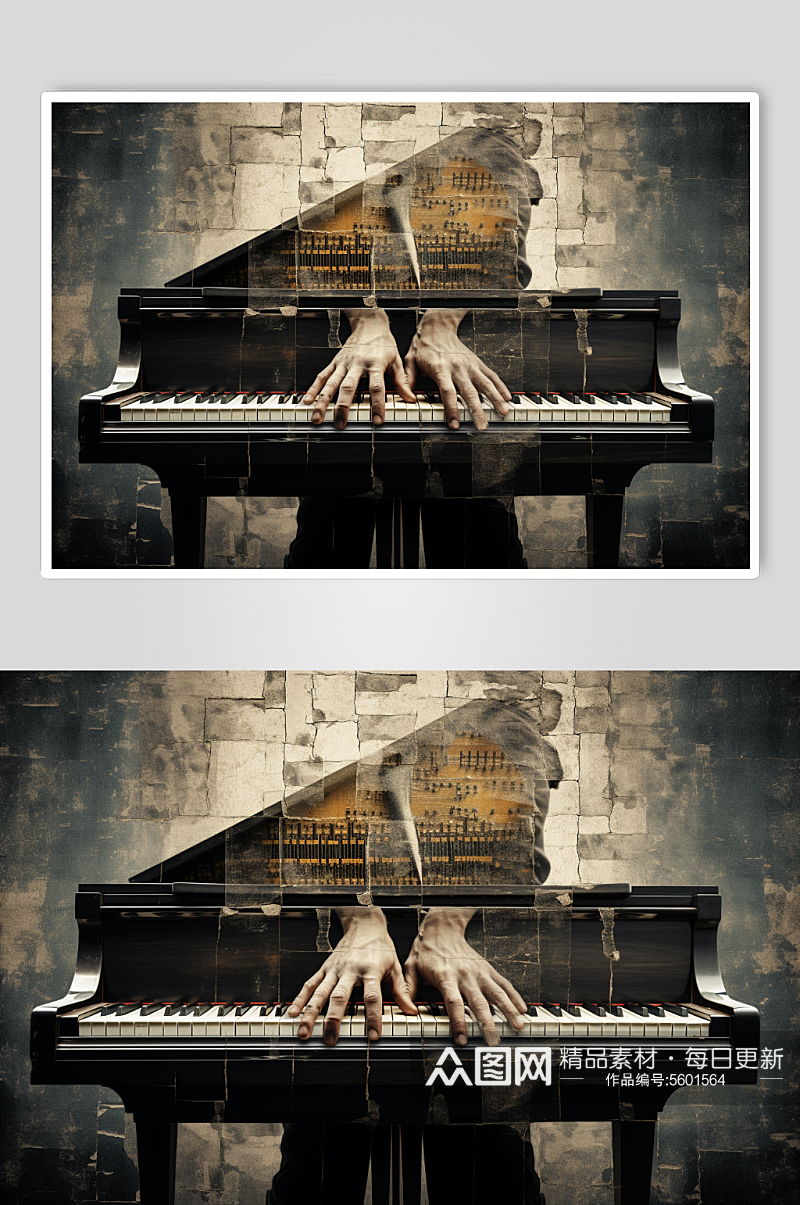数字艺术人物弹钢琴插画素材