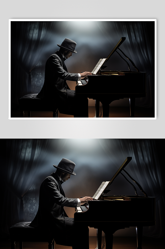 数字艺术人物弹钢琴插画
