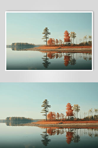 数字艺术风景湖边树木