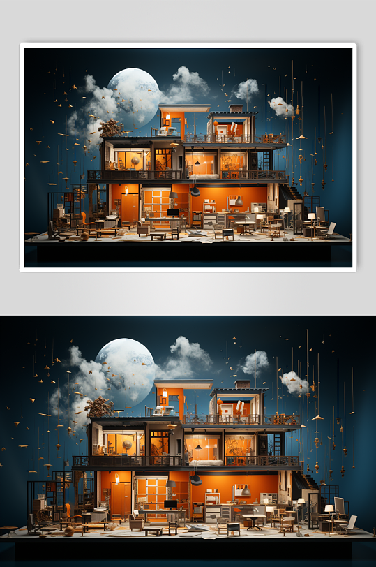 数字艺术精美房屋模型图片