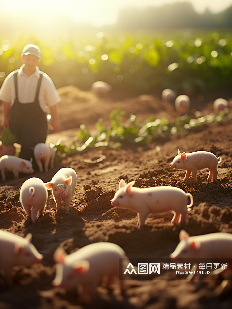 创意微距农场小猪背景素材