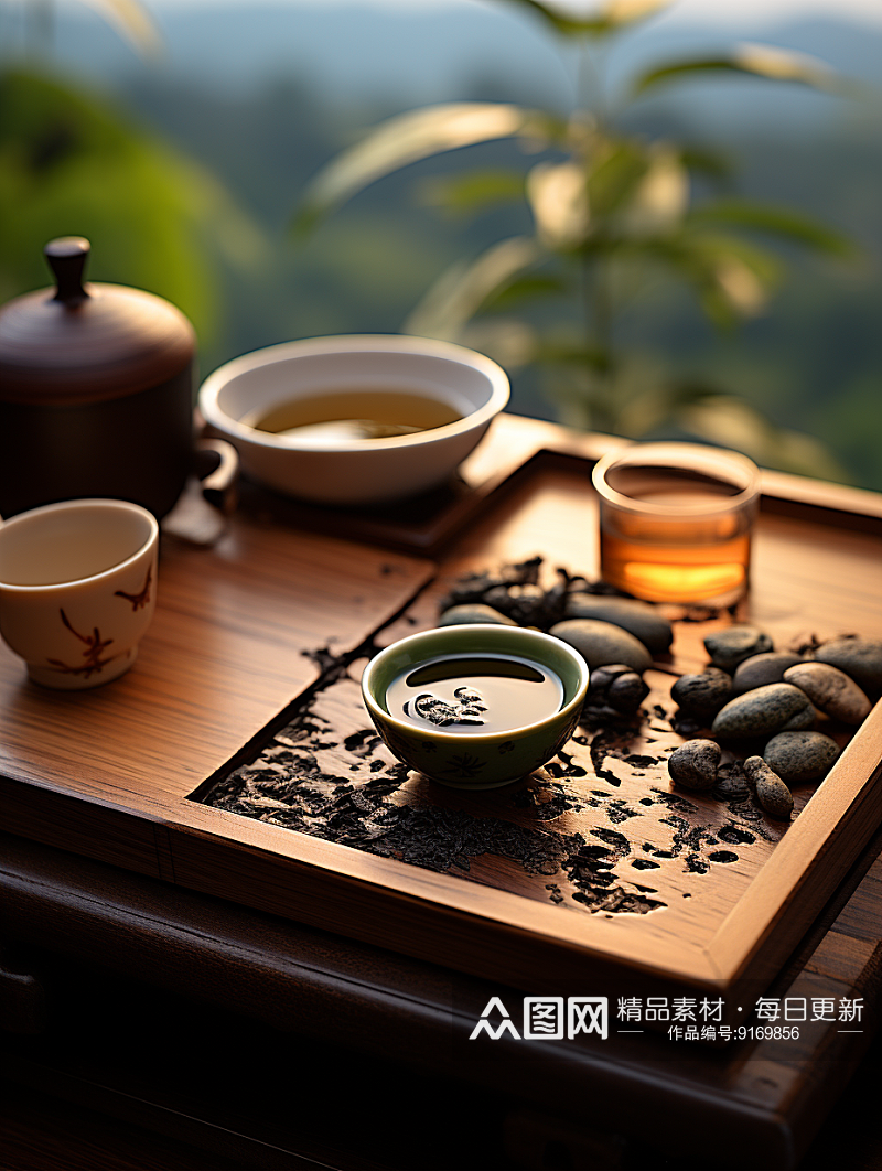 中国风茶室茶水背景素材