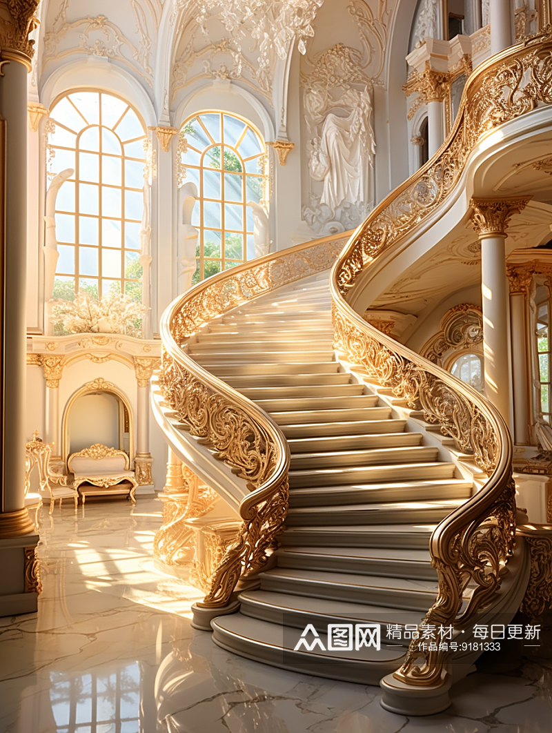 欧式建筑楼梯场景素材