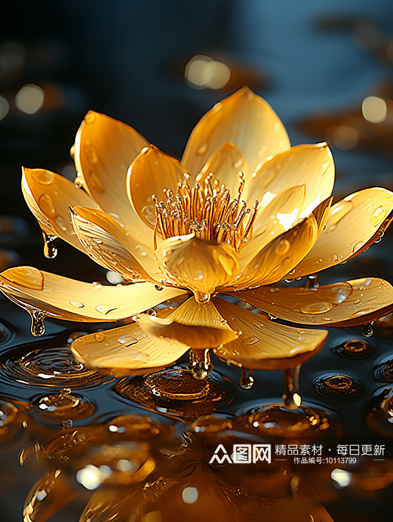 金色质感湖中的莲花素材