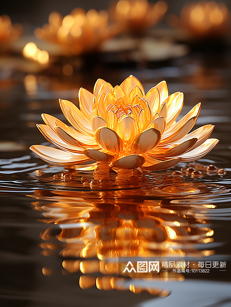 金色质感湖中的莲花素材