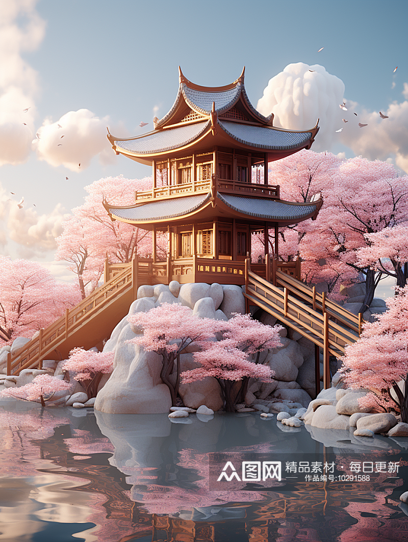 漂亮的古代中国阁楼建筑背景素材
