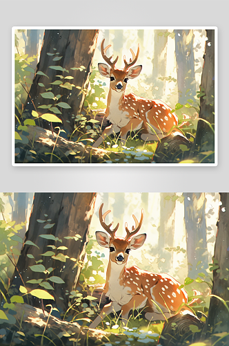 森林中上的梅花鹿动物