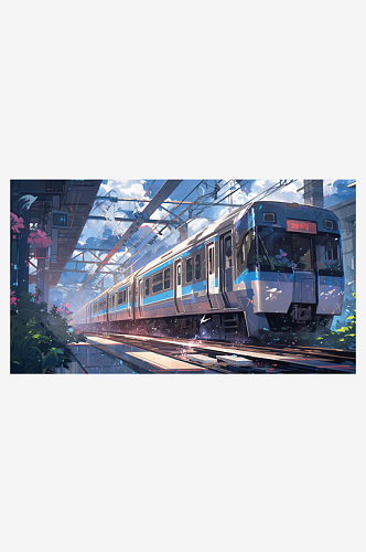 数字艺术插画列车交通