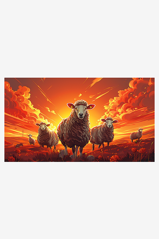数字艺术可爱绵羊动物