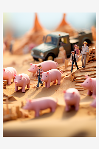 创意微距农场小猪背景