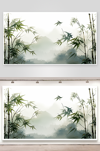 唯美水墨风竹子植物背景