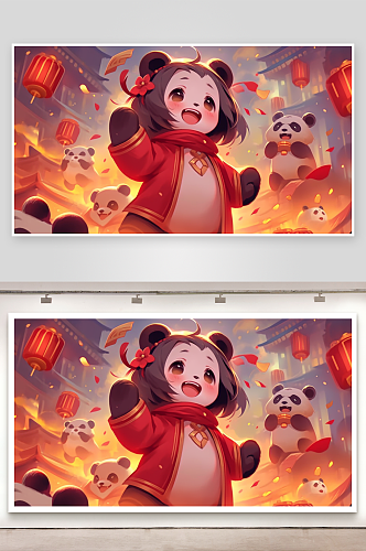 插画风可爱的小熊猫背景