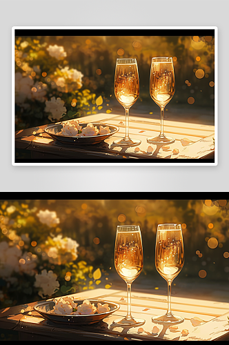 唯美桌子上的香槟美酒