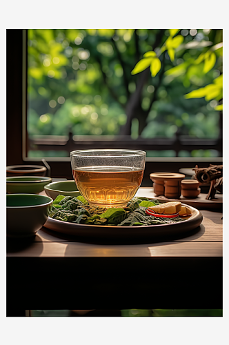 中国风茶室茶水背景