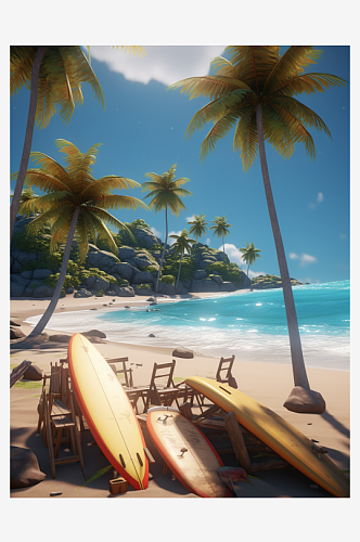 小清新沙滩棕榈树背景
