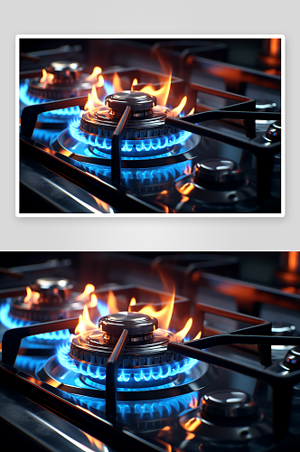 煤气灶的蓝红火焰