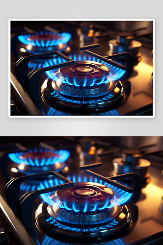 煤气灶的蓝红火焰