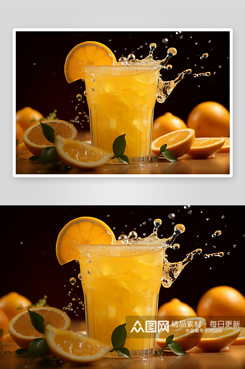 夏季冰镇飞溅的橙汁饮料素材