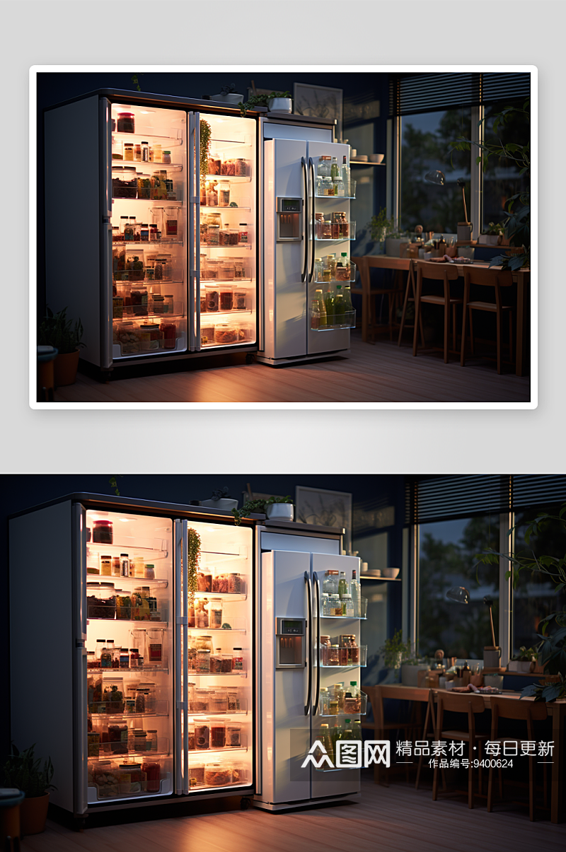 现代化冰箱展示场景素材