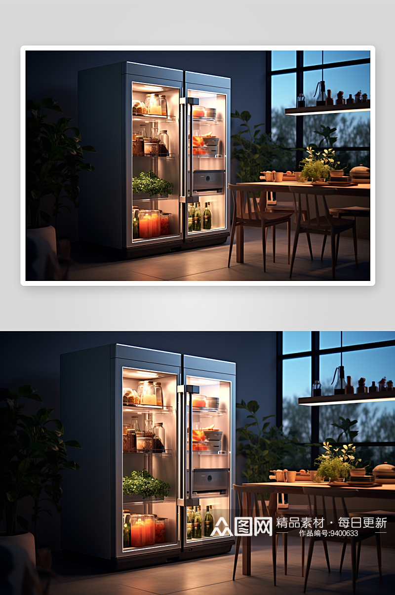 现代化冰箱展示场景素材