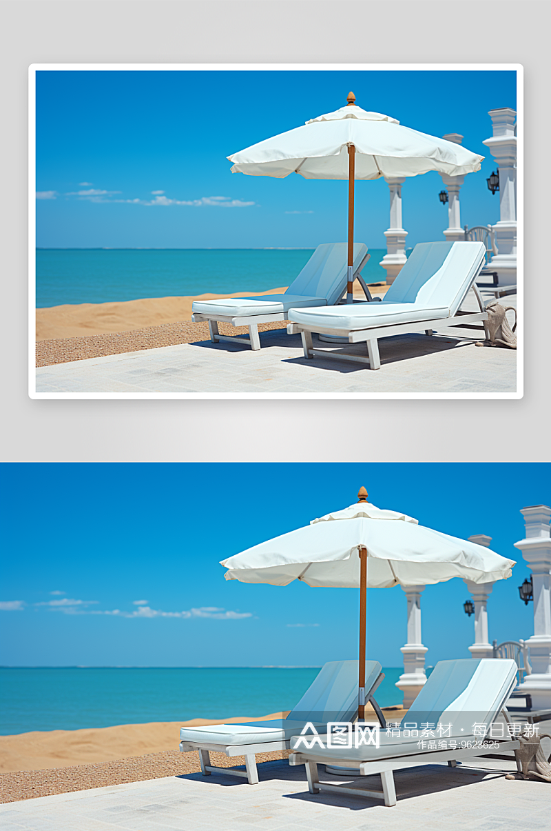 海滩边的遮阳伞休息区素材