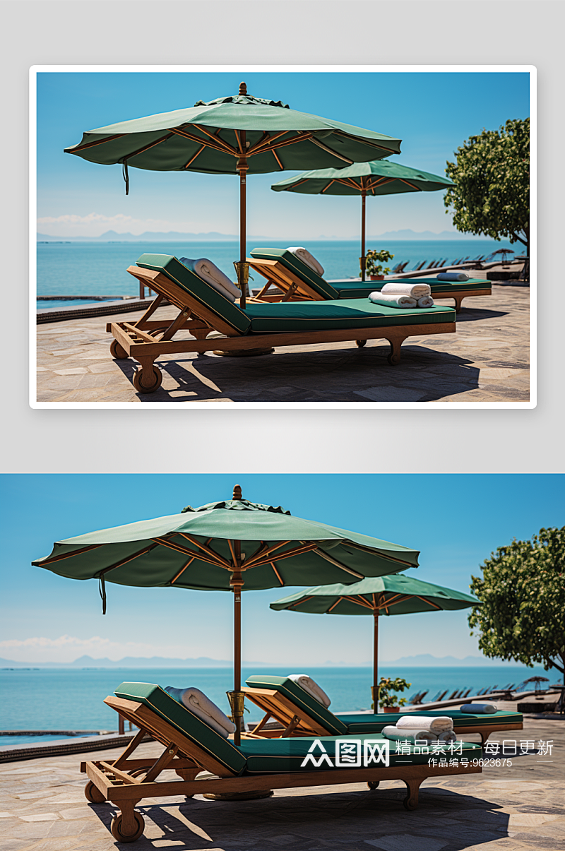 海滩边的遮阳伞休息区素材