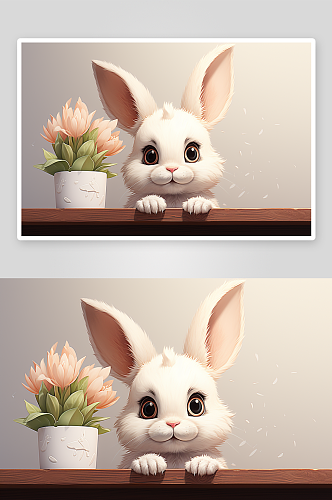 可爱的卡通小白兔