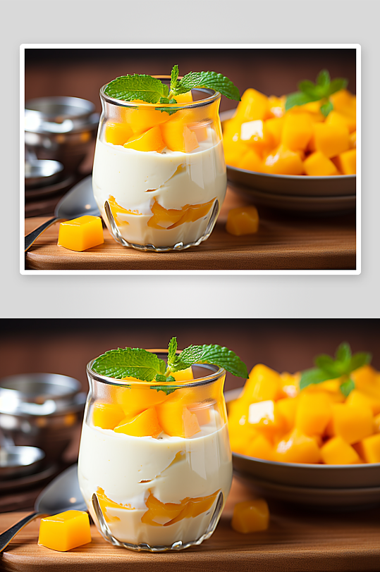 美味的芒果酸奶美食