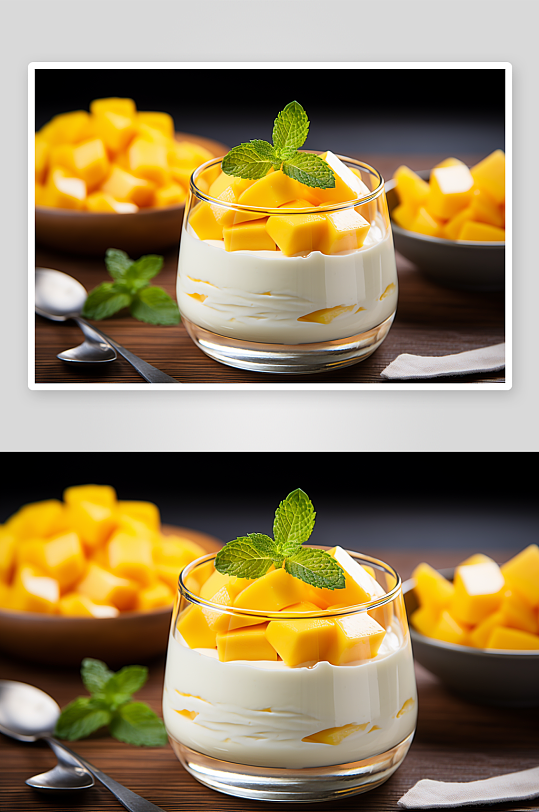 美味的芒果酸奶美食