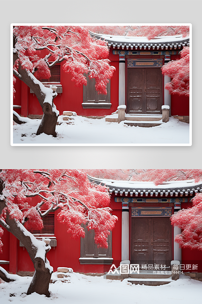唯美冬季红色墙面背景素材