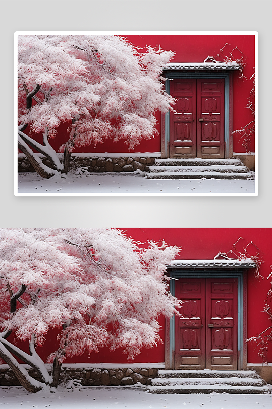 唯美冬季红色墙面背景