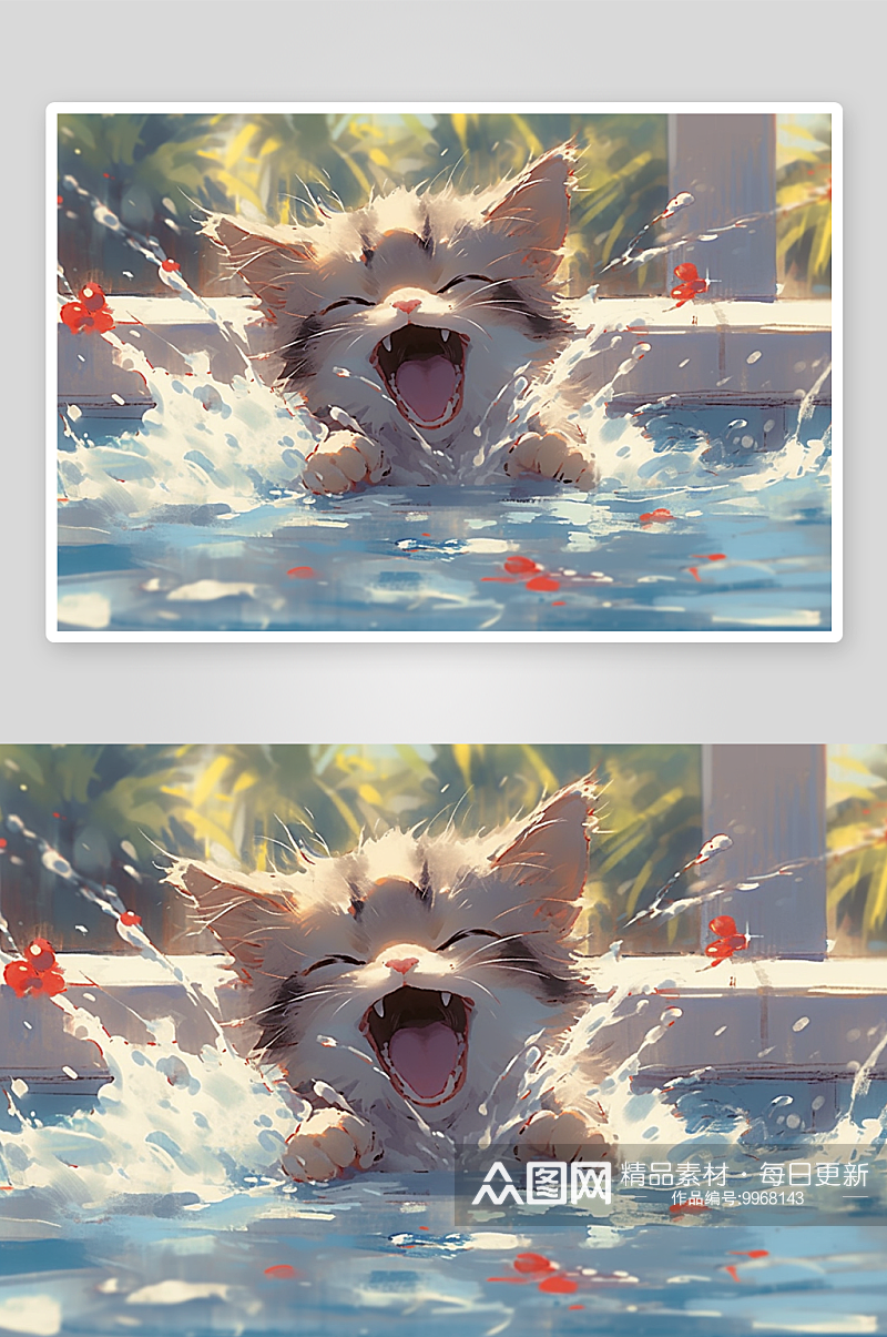 在水中游泳的可爱猫咪素材