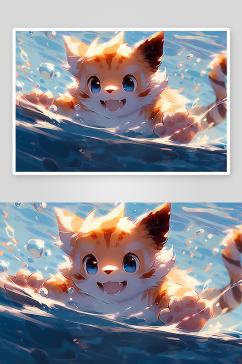 在水中游泳的可爱猫咪
