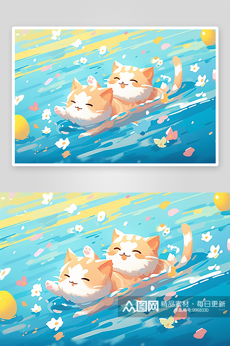 在水中游泳的可爱猫咪素材