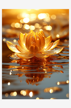金色质感湖中的莲花
