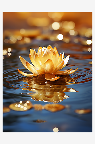 金色质感湖中的莲花
